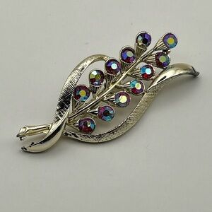 Vintage Aurora Borealis Leaf Brooch